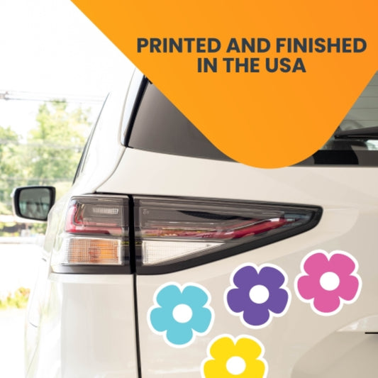 Magnet Me Up Daisy Hippie Flower Magnet Decal, Pink, Yellow, Teal and Purple, 4 Pack, 5 Inches, Heavy Duty Automotive Magnet for Car Truck