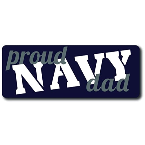 Magnet Me Up Proud Navy Dad Magnet 3x8 Navy Blue, Grey and White Decal Perfect for Car or Truck