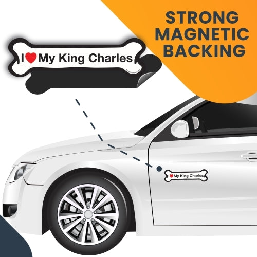 Magnet Me Up I Love My King Charles Dog Bone Car Magnet - 2x7 Dog Bone Auto Truck Decal Magnet