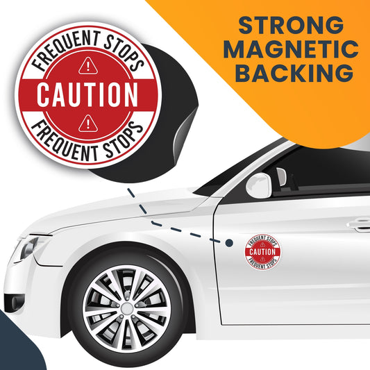 Magnet Me Up Caution Vehicle Makes Frequent Stops Magnet Decal, 5 Inch, Heavy Duty Automotive Magnet for Car Truck SUV, Great for Delivery Drivers, Uber, Lyft, Doordash, Instacart, Grubhub