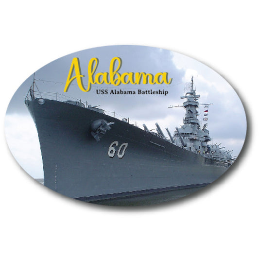 Magnet Me Up USS Alabama Battleship Scenic Oval Magnet Decal, 4x6 Inches, Heavy Duty Automotive Magnet for Car Truck SUV Or Any Other Magnetic Surface, for Naval Enthusiasts, Made in USA