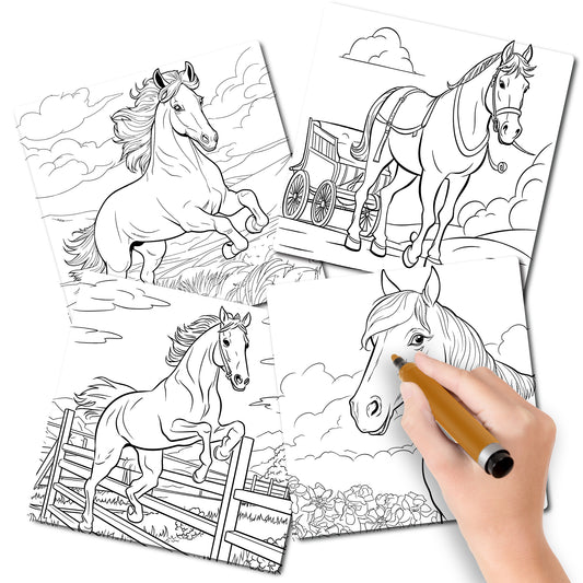 Magnet Me Up Color Your Own Horse Animal Pack, 4 Piece DIY Magnet Decal Pack, 6x6 Inch, Perfect Creative Artistic Gift Idea for Horse Lovers and Horse Back Riders, Kids Expression Craft