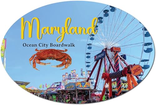 Magnet Me Up Ocean City Maryland Crab Boardwalk Oval Magnet Decal, 4x6 Inch, Heavy Duty Automotive Magnet for Car, Truck or SUV, Boardwalk with Games and Rides, Family Fun, Crafted in USA