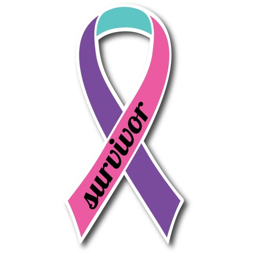Magnet Me Up Blue, Pink, and Teal Thyroid Cancer Survivor Ribbon Car Magnet Decal Heavy Duty Waterproof