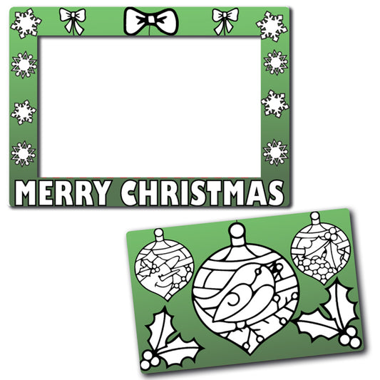 Color In Your Own Christmas Ornaments Picture Frame Magnet, DIY, Decorate a Holiday Magnetic Picture Frame - 5 x 7" Frame with a 3.5 x 5.5" Cut-Out Center Magnet