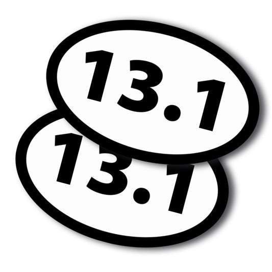 13.1 Half Marathon Oval Runner Adhesive Decal Sticker, 2 Pack, 5.5x3.5 Inch, Heavy Duty Adhesion to Car Window, Bumper, etc