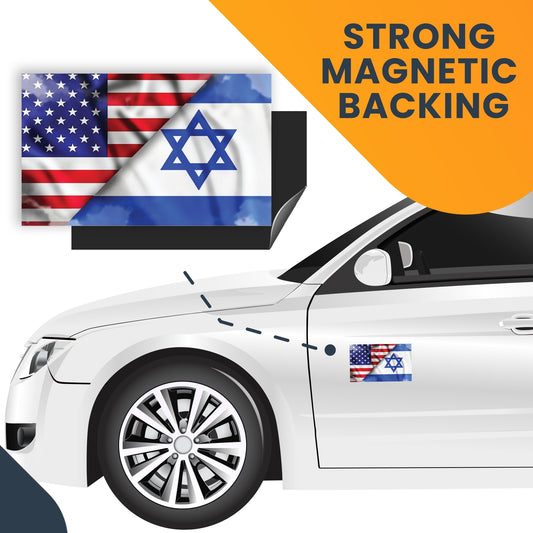 Magnet Me Up American and Israeli Flag Magnet Decal, 3x5 Inches, Blue and White, Heavy Duty Automotive Magnet for Car, Truck, SUV, Support and Stand with Israel