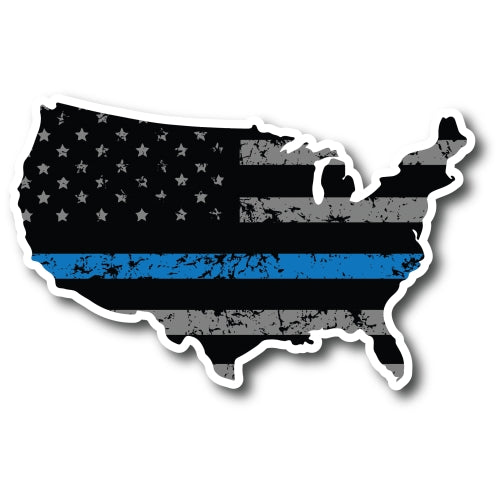 Magnet Me Up Patriotic Distressed Thin Blue Line American Flag in The Shape of The United States Magnet Decal, 4x6 Inches, Heavy Duty Automotive Magnet for Car Truck SUV