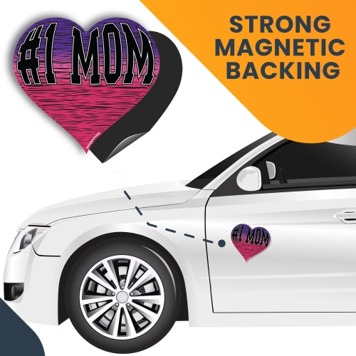 #1 Mom Car Magnet - Pink and Purple Heart Heavy Duty Magnet for Car Truck SUV Waterproof …