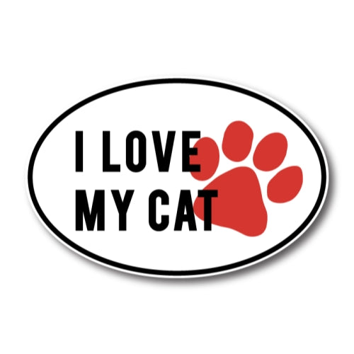 I Love My Cat 4x6 Black and White Oval Car Magnet with Red Paw Print Decal Heavy Duty Waterproof