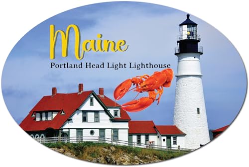 Magnet Me Up Maine Portland Head Light Lighthouse and Lobster Oval Magnet Decal, 4x6 Inch, Heavy Duty Automotive Magnet for Car, Truck or SUV, Portland Harbor, Casco Bay, Crafted in USA