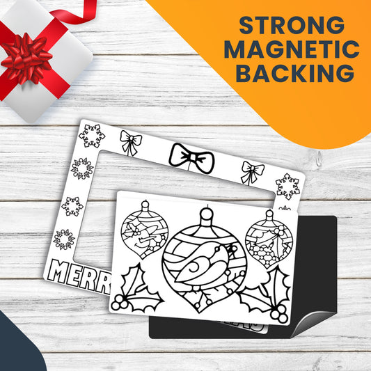 Color Your Own Christmas Ornaments Picture Frame Magnet, DIY, Decorate a Holiday Magnetic Picture Frame - 5 x 7" Frame with a 3.5 x 5.5" Cut-Out Center Magnet - with Bonus 4 pack of Crayons