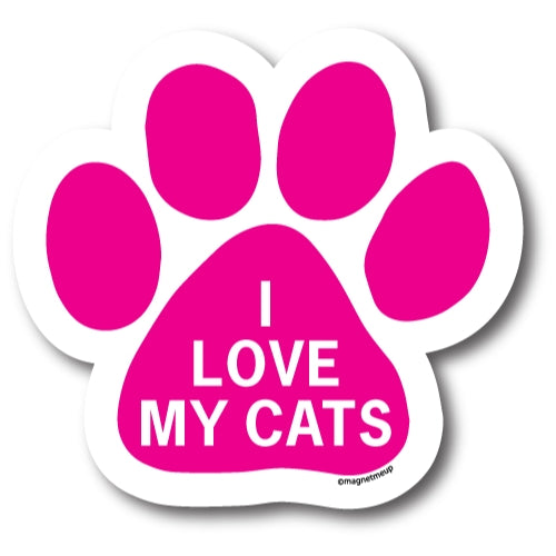 Magnet Me Up I Love My Cats Pawprint Car Magnet - 5" Pink Paw Print Auto Truck Fridge Magnetic Decal …